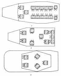 Рис. 97. Схемы размещения экипажа и десанта